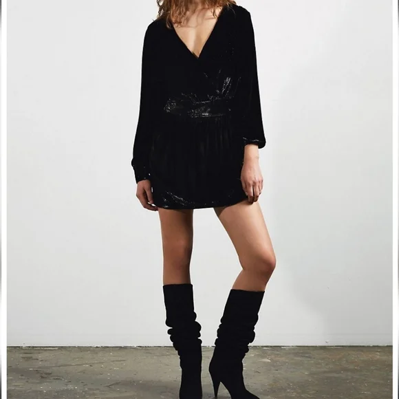 knee length dresses for ladies Self-Portrait - Black Velvet Crystal Trim Mini Dress